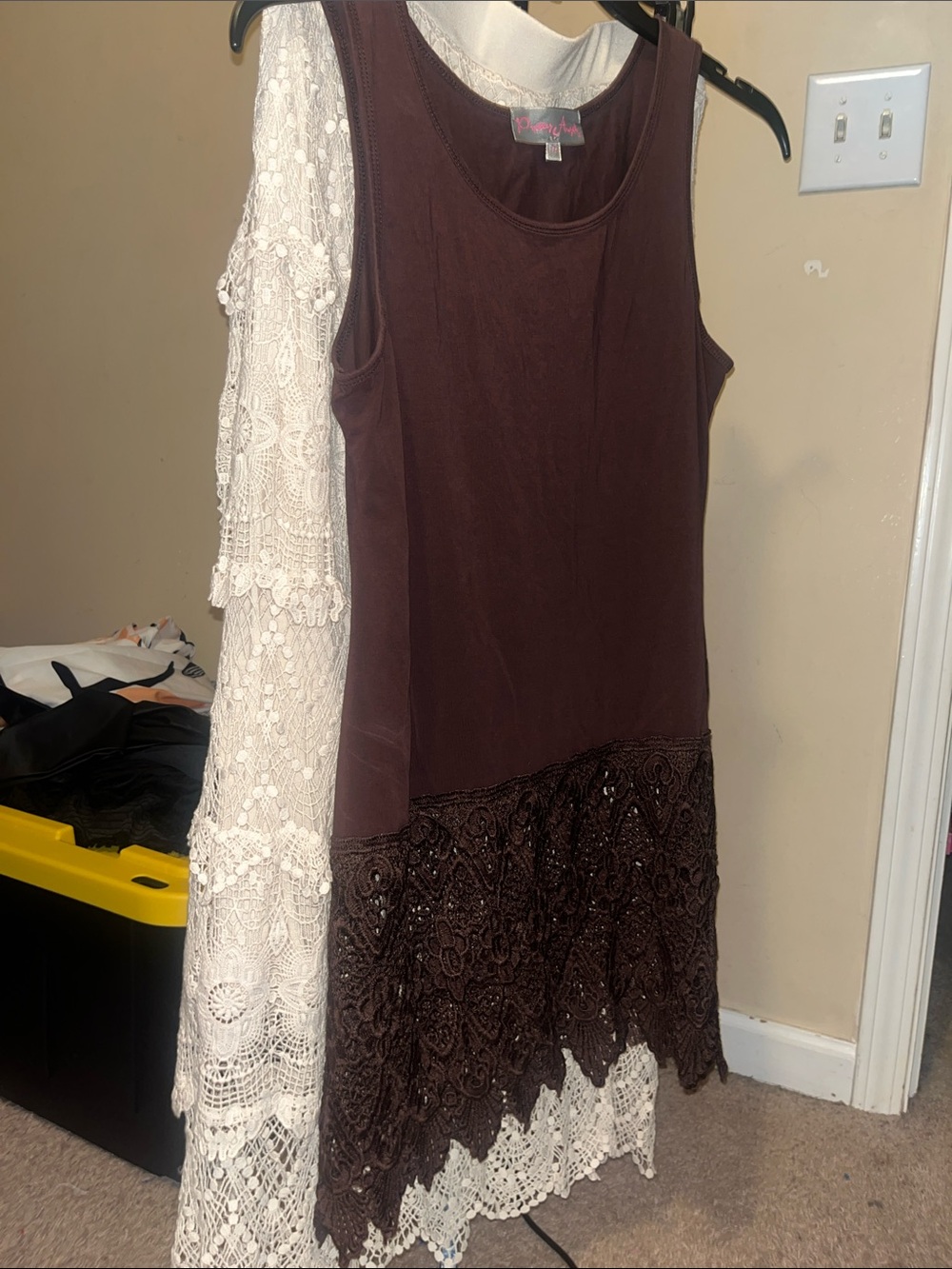 Pretty Angel Brown Scoop Neck Tank with Lace Trim w/ Lace skirt